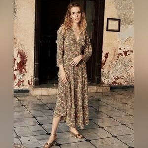 Doen Catskill Dress in Green Valley Floral Size Small 100% Silk Cottage Prairie